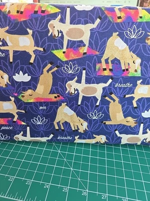 Goat Yoga Fabric 16 x44 In Joann Cotton Quilting Poses om energy NEW  - Image 1 of 4