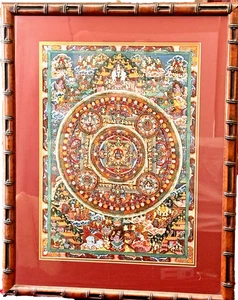 Framed Tibetan Buddhist Thangka Oil Painting Wheel Bhavachakra/Samsara Mandala - Picture 1 of 19