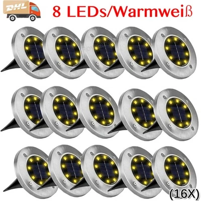16x 8LED Solarleuchte Solarlampe Bodenstrahler Bodeneinbau Außen Gartenstrahler - Bild 1 von 4