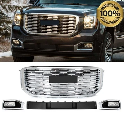 For 2015-2020 GMC Yukon / Yukon XL Chrome Front Grille Kit Fog Cover Bumper Cap - Изображение 1 из 4