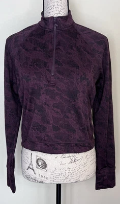 Spyder Active Women's S Purple Black Thumbholes 1/4 Zip Slight Crop Pullover Top - Image 1 of 4