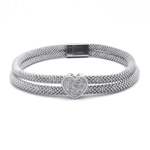 Silver Jewelco London CZ Popcorn Love Heart Magnetic Charm Bracelet 19cm 7.5" - Picture 1 of 3