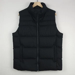 Uniqlo Puffer Vest Mens Large Black Wool Blend Down Fill Full Zip Pockets - Picture 1 of 14