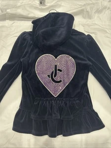 Juicy Couture Y2K Vintage Velour Jacket Girls Size L Navy - Picture 1 of 5