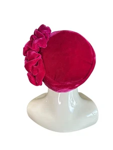Cappello vintage Carson Pirie Scott rosa caldo velluto arruffato portapillole metà secolo chic - Foto 1 di 21