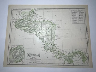 "Зеленая" карта 1904/1910 ЦЕНТРАЛЬНОЙ АМЕРИКИ FM 1911 новый атлас переписи СМ. ОПИСАНИЕ - Изображение 1 из 3