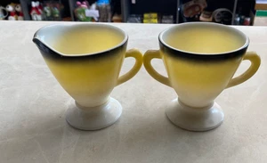 Vintage Hazel Atlas Ovide Sugar and Creamer Yellow Black White Ombré - Picture 1 of 6