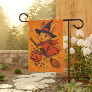 Süße Hexe Hase Kürbis Süßigkeiten Familienfreundlich Halloween Garten Flagge - Bild 1 von 11