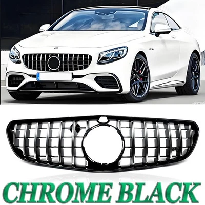GT Style Front Bumper Grille For Mercedes Benz C217 S65 S63 2014-17 Chrome Black Foto 1 de 4