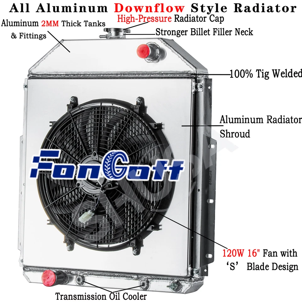 3 Row Radiator&Shroud Fan For 42-1952,44 Ford F1 F2 F3 F4 Ford Engine V8 3.9L AT Foto 1 de 4