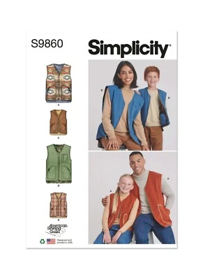 SIMPLICITY 9860 CHILD'S TEENS ADULTS VESTS Sewing Pattern Sizes XS-L & XS-XL - Image 1 of 4