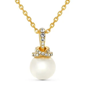 TRYNDI einzelne strahlende Perlenkette 18 Karat vergoldet für Frauen, Geschenke für Frau - Bild 1 von 6