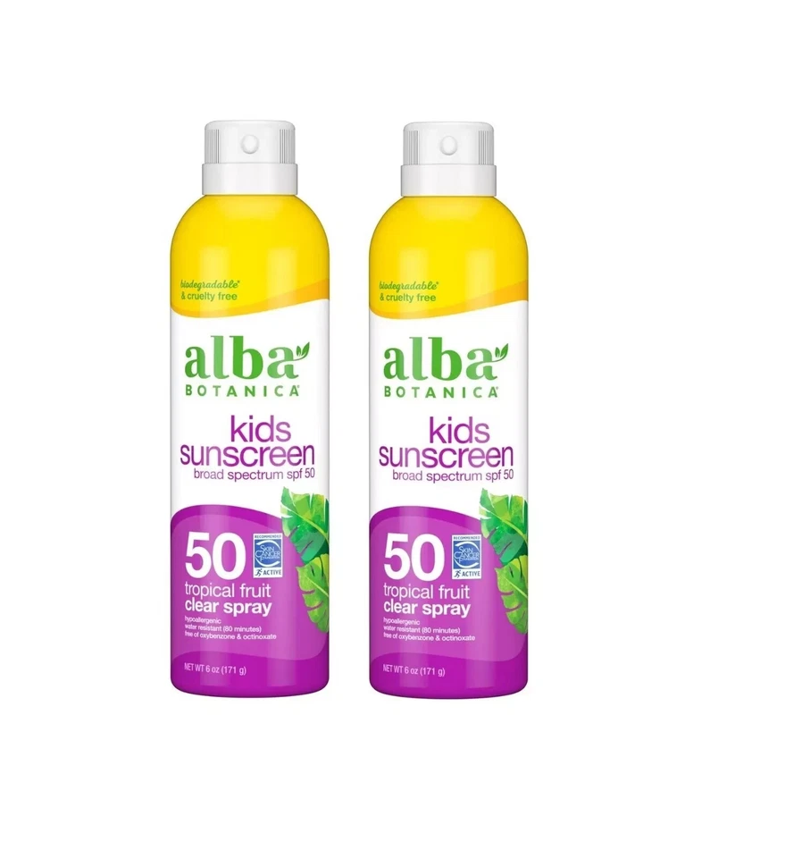 Protector solar Alba Botanica Kids FPS 50 frutas tropicales spray transparente 6 oz spray, paquete de 2 Foto 1 de 1