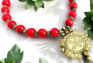 Vintage Kuchi Banjara Afghan Tribal Handmade Gypsy Wooden Beads Pendant Necklace - Picture 1 of 5