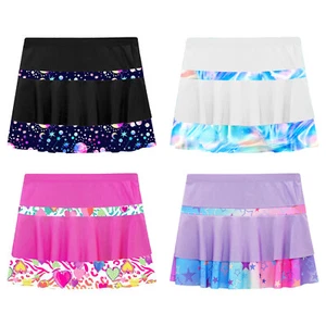 Kids Girls Skirt A-line Dancewear Athletic Built-in Shorts Stage Performance - Picture 1 of 44