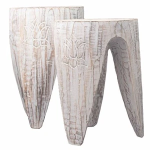 Tribal Tables / Stools Interlocking Table/Stool set of 2 Large Whitewash - Picture 1 of 4