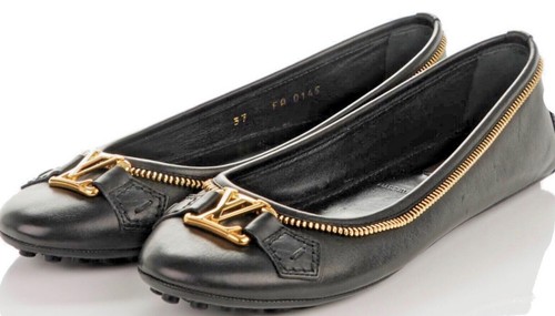 LOUIS VUITTON TRAINER Ballerina Oxford Louis Vuitton in pelle nera con cerniera al polpaccio 37 5