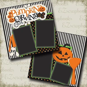 PUMPKIN CARVING - 2 Premade Scrapbook Pages - EZ Layout 2157 - Imagen 1 de 4