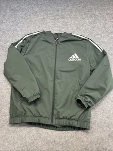 Adidas Track Jacket zip up Lined Olive Green Silver Elastic Waistband Size XL - Picture 1 of 12
