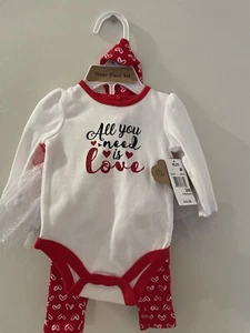 NWT Baby Essentials 3 Piece Outfit Sz 3M Valentine's All You Need Is Love Tutu - Picture 1 of 6
