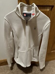 Spyder Womens M Core Sweater Full Zip Jacket White Silver Fleece Lined Fitted 