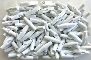 Toggles 38mm x 10mm White Toggle 1 Hole Coat Craft Plastic Buttons Button (Y75) - Picture 1 of 24
