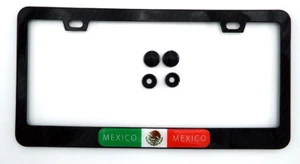 Mexico Mexican Flag Black Carbon Fiber Look metal Car License plate frame - Imagen 1 de 4