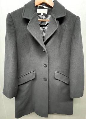 Larry Levine Pea Coat Women 8P Black 100% Merino Wool Jacket Preppy Quiet Luxury - Image 1 of 4