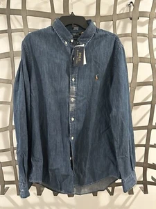 Ralph Lauren Slim Fit Long Sleeve Denim Cotton Button Down Shirt Mens L - Picture 1 of 3