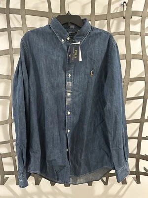 Camisa Ralph Lauren Calce Ajustado Manga Larga Denim Algodón Abotonada Para Hombres L Foto 1 de 3