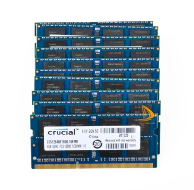 Crucial DDR3 RAM 40GB 10X 4GB PC3-12800S 1600Mhz SODIMM Unbuffered Laptop Memory - Image 1 of 4