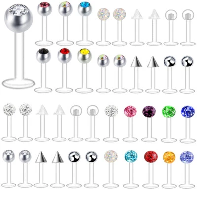 12er 1.2mm Flexibel Acryl Bar Multi Stil Monroe Lippe Labret Ohrstecker Piercing - Bild 1 von 4