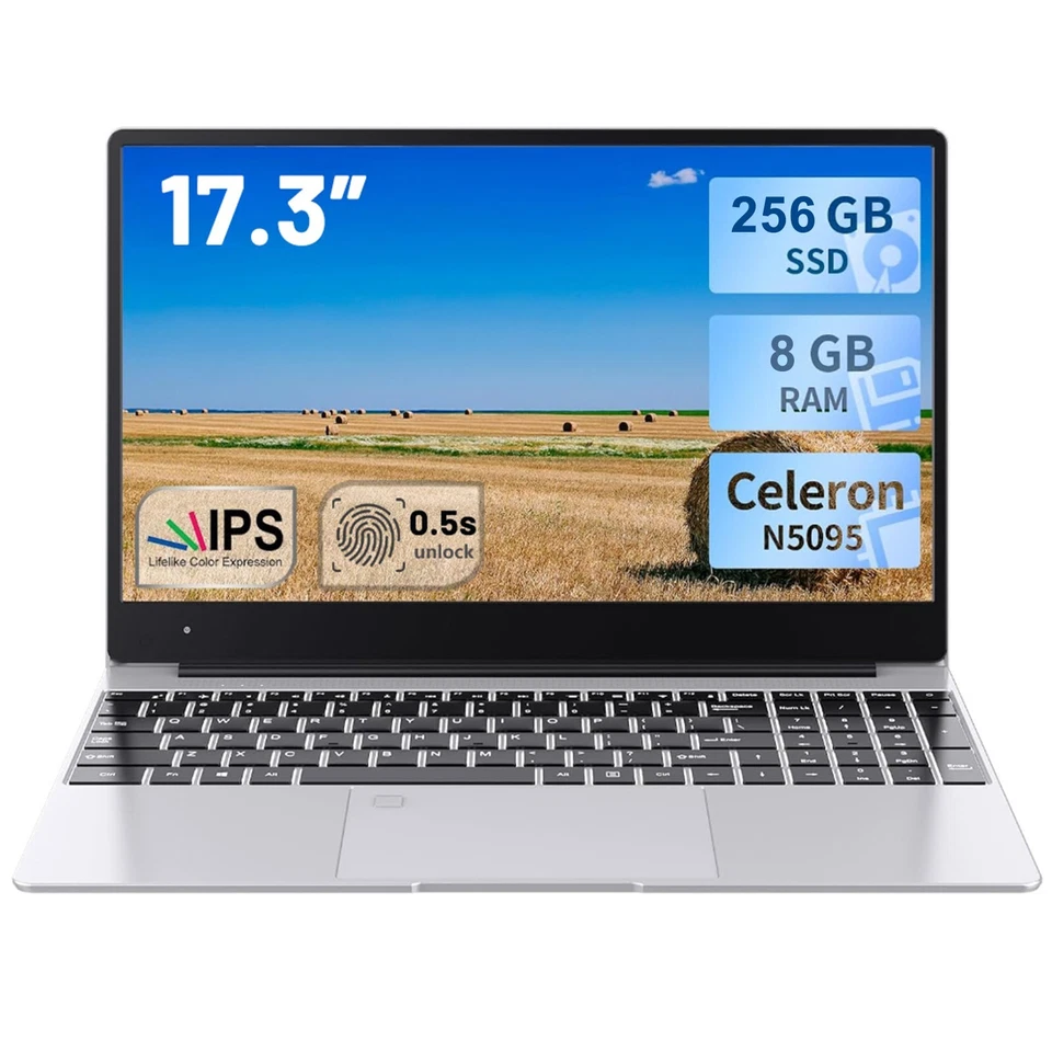 17.3'' IPS Laptop Intel N5095 RAM-8GB SSD-256GB Windows 10 HD+ Notebook PC - Image 1 of 4
