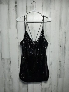 H&M Top Womens Large Classic Black Sequin Blouse Sleeveless Cocktail Party - Picture 1 of 4
