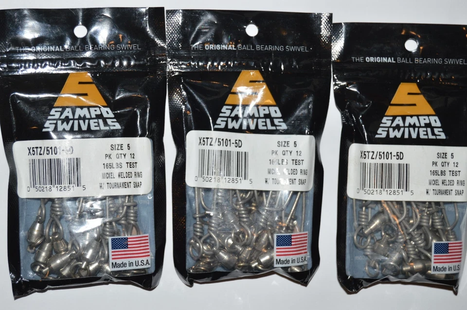 Sampo Swivels Size 12. 165 lb Test. Nickel Welded Ring. Tournament Snap