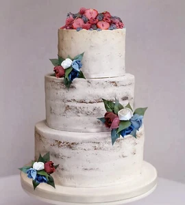 3PC Burgundy Wedding Cake Flower Set Dusty Blue Navy Sola Wood Reception Decor - Picture 1 of 3