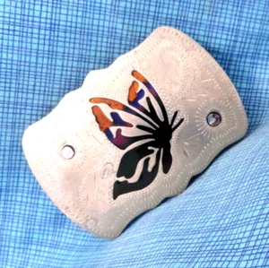 Butterfly Dress Belt Buckle Coastal Cowgirl Inlay Vtg 70s Johnson Held .QRT425 - Imagen 1 de 11