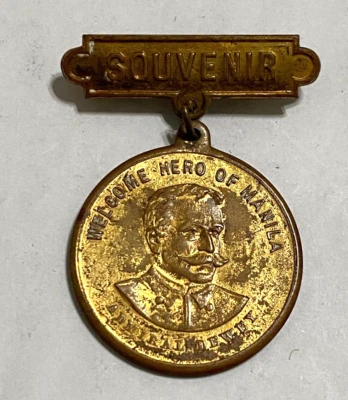 Medalla de recuerdo ADMIRAL DEWEY héroe de Manila buque insignia Olimpia 1899 Foto 1 de 2