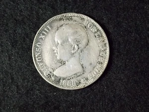 B 1888 Spain 5 Peseta Silver Coin Alfonso XIII - Picture 1 of 2