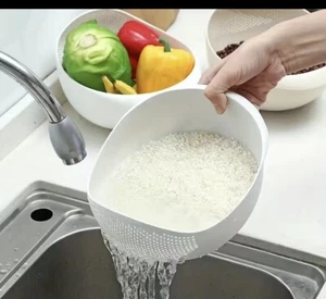Rice Washing Strainer Basket Colander Sieve Fruit Vegetable Bowl Drainer Kitchen - Picture 1 of 16