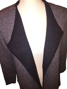 Talbots Women Small Merino Wool Gray Black Flyaway Long Sleeve Cardigan Sweater - Picture 1 of 10