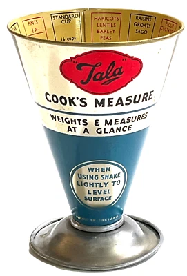 Taza de cono de metal vintage Tala Cook's medida seca hornear cocina lata Inglaterra  Foto 1 de 4