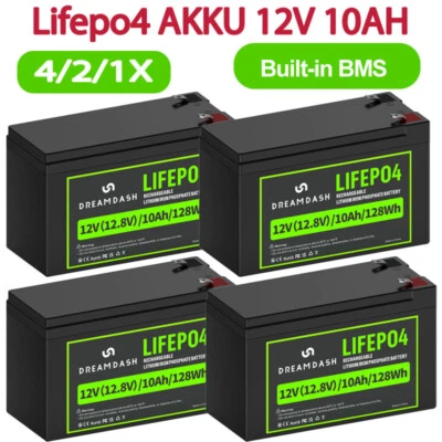 DREAMDASH 4/2/1x Batería LiFePO4 12V 10Ah Litio-Hierro-Fosfato Batería Camping Barco Solar