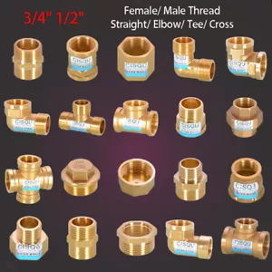 3/4 inch BSP Female Male Thread Brass Fittings Pipe Connector Straight Elbow Tee - Picture 1 of 23