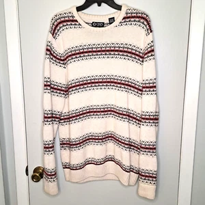 Chaps Sweater Mens Medium Striped Long Sleeve Crew Neck Cotton Nylon Wool - Picture 1 of 8