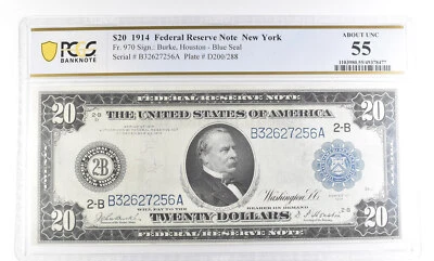 1914 $20 New York NY FRN Fr#970 Large Note About Unc 55 PCGS *2537 - Image 1 of 3