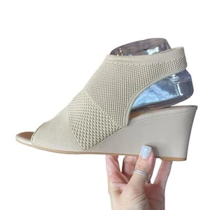 Alex Marie Patti Stretch Knit Wedge Sandals neutral Cream size 9 zip close - Picture 1 of 15