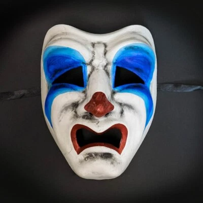 Joker Venetian Mardi Gras Halloween Tragedy Face Masquerade Mask M31181 - Image 1 of 4