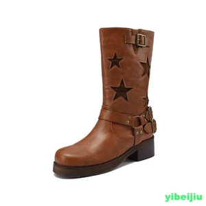 Vintage Women's Ankle Mid Calf Cuban Heel Boots Leather Shoes Buckles Platform - Picture 1 of 13