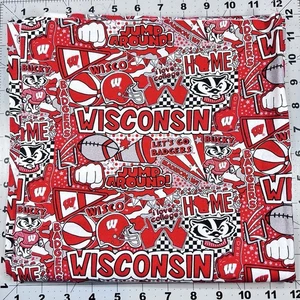 University Of Wisconsin Badgers Pop Art Cotton Fabric 42” X 42” +3 scrap pieces - Picture 1 of 2
